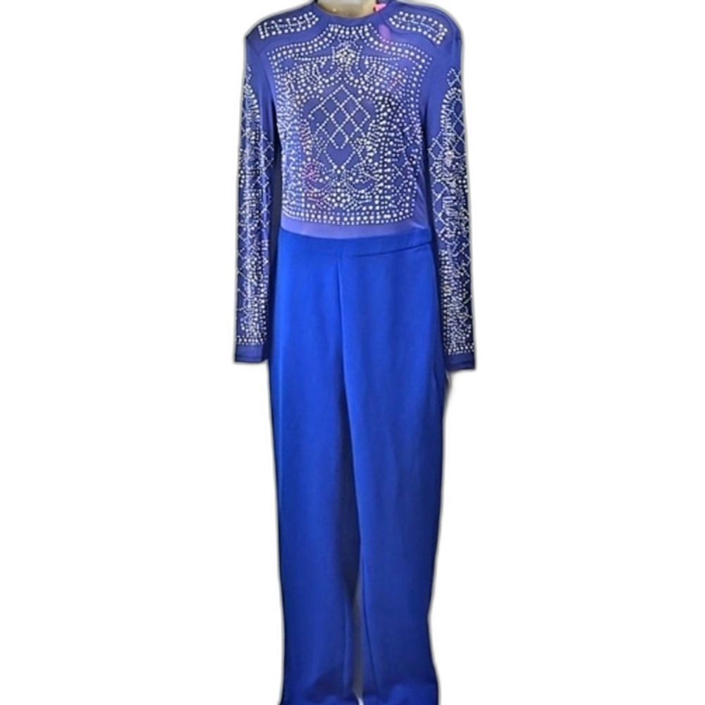 XTAREN Womens Blue Jumpsuit with Pearl Accents Sz L - NWT